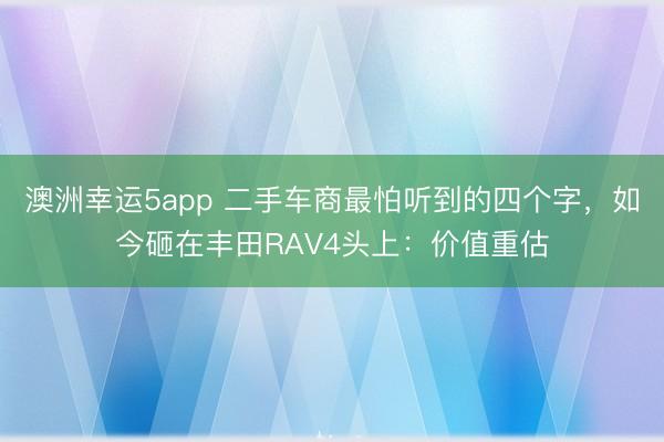 澳洲幸運5app 二手車商最怕聽到的四個字,如今砸在豐田RAV4頭上:價值重估